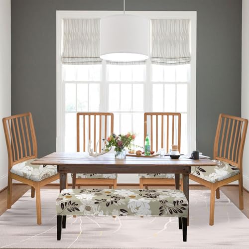 KRFOONN Waterproof Seat Covers for Dining Room Chairs Set of 4 with Bench Cover Washable Dining Chair Covers Removable Kitchen Chair Cushion Slipcovers Protector, A17 - color: Color A17