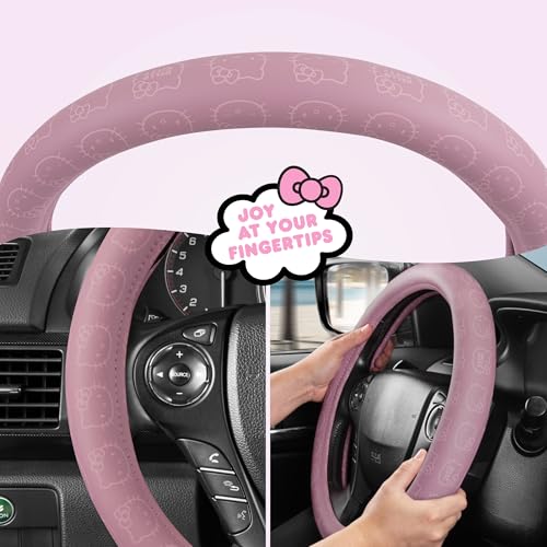 Sanrio Hello Kitty Pink Car Steering Wheel Cover, Universal Fit Cute Car Accessories for Women Stylish Decor Gifts Hello Kitty Accessories - Fits Standard Wheels 14.5"-15" - style: Hello Kitty Pink