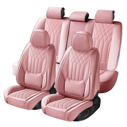 Pink Car Seat Covers Full Set, Full Coverage Luxury Leather Car Seat Protector Universal Fit for Most Cars SUVs Pick-up Trucks, Pink Seat Covers Car Interior Accessories for Women - color: Pink, size: Full Set