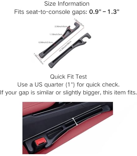Car Seat Gap Filler 2 Pack, Universal Car Seat Gap Organizer, Fit for Car Seat Gap Width 0.9-1.3 Inches, Car Seat Side Gap Plugger Anti-Drop Device for Most Cars SUV Truck (Black)