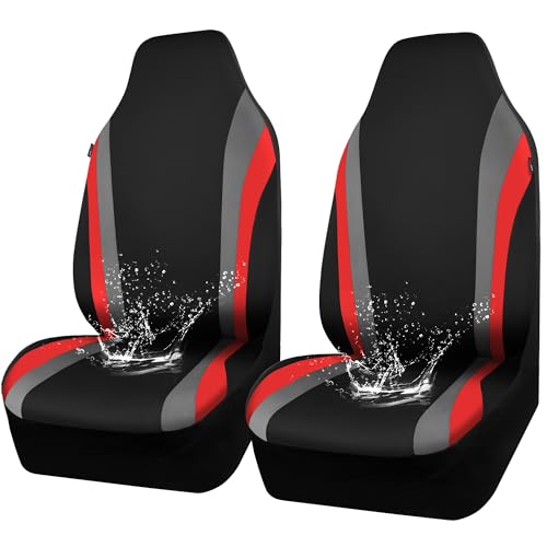 CAR PASS AquaShield Neoprene Waterproof Car Seat Covers Front Seats Only, High Back Bucket Seat Covers,Airbag Compatible,Seat Covers for Women Girl, Universal Fit for Auto Truck Van SUV (Black Red) - color: Black and Red