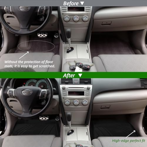 Floor Mats Custom Fit for 2007-2011 Toyota Camry, TPE All-Weather Toyota Camry Floor Mat Front & 2nd Row 3pcs, Anti-Slip Waterproof Odorless Easy Clean - Black - size: Toyota, style: Toyota Camry 07-11