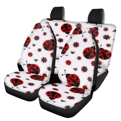 FUSURIRE Car Seat Covers Full Set for Women, 4 Pcs Front and Rear Bench Seat Covers, Universal Auto Accessories for Most Cars Truck Van SUV,Ladybug Print - color: Ladybug Print