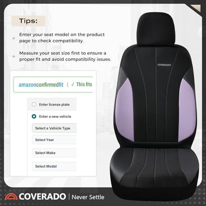 Coverado Car Seat Covers Full Set, Automotive Seat Covers 5-piece, Leather Car Protectors 5 Seats, Purple Auto Seat Covers Spill-Proof Design Universal Fit for SUV, Vans, Sedan, Truck - color: B-Purple&Black
