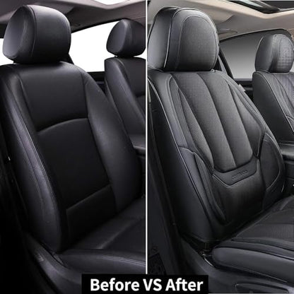 Coverado Front Seat Covers, 2 Pieces Universal Seat Covers for Cars, Breathable Fabric & Leather Car Seat Protectors, Car Seat Cushions Auto Accessories Fit for Most Sedans SUV Truck, Black