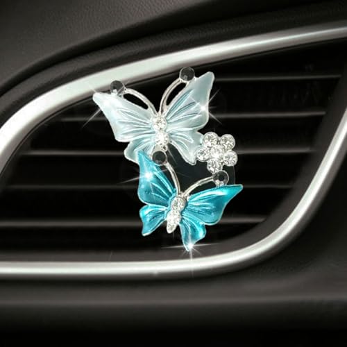 ZIMISI Car Vent Clip, Dual Butterfly Air Vent Clips, Bling Diamond Car Diffuser Clips, Cute Air Conditioning Outlet Decoration, Butterfly Car Accessories for Women (1Pc/Blue) - color: 1Pc/Blue