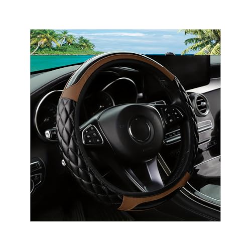 Car Steering Wheel Cover, 14.5-15inch Leather Anti-Slip Car Wheel Cover Protector, Safety Comfortable Desgin, Universal Auto Steering Wheels Accessories for Cars Truck SUV (Brown) - color: Brown