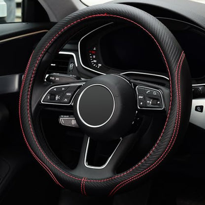 LABBYWAY Microfiber Leather Auto Car Steering Wheel Cover, Universal Fit 15 Inch Anti-Slip Wheel Protector, Black - color: Fiber Black