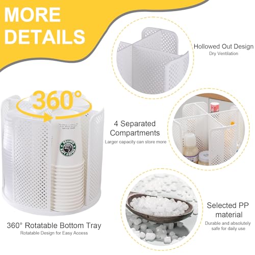 Coffee Cup Dispenser,360°Rotating Paper Cup Dispenser,Cup Holder with 4 Compartments Removable,Cup Dispenser Countertop,Disposable Paper & Plastic Cups,for Restaurant,Coffee Station,Bar,Office - color: White