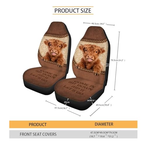 2 Pieces Car Front Seat Covers Highland Cow Print Auto Seat Protector for Cars Front Seats High Back Seats Cover for SUV, Universal Fits, Brown - color: Brown - Highland Cow