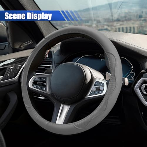 Car Steering Wheel Cover, 15 Inch Leather Anti-Slip Breathable Automotive Steering Wheel Protector, Universal Heat Resistant Vehicle Interior Accessories Cars, SUVs, Trucks(Gray) - color: Gray