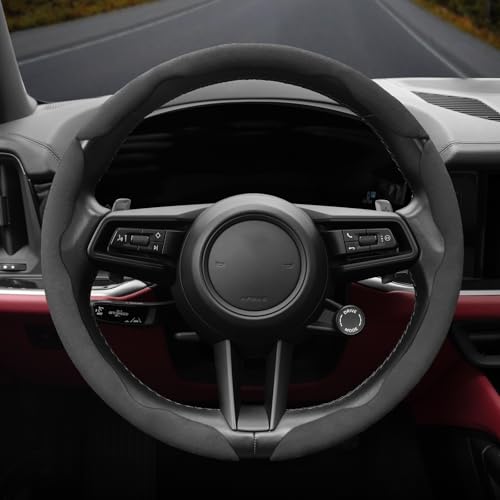 Suede Thin Car Steering Wheel Cover, 3 Piece, Fits 14-16 inch Round Steering Wheels, Black - color: Black, size: 3pcs: Fits Round Steering Wheels
