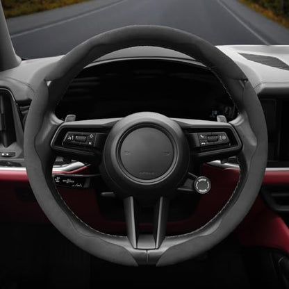 Suede Thin Car Steering Wheel Cover, 3 Piece, Fits 14-16 inch Round Steering Wheels, Black - color: Black, size: 3pcs: Fits Round Steering Wheels