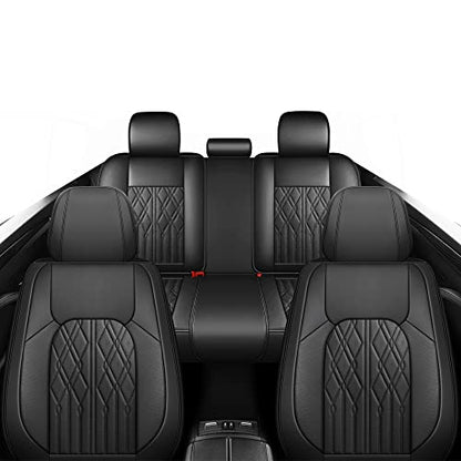 Huidasource Car Seat Covers Full Set, Leather Seat Cover Universal Fit for Most Cars Sedans SUVs Trucks, Airbag Compatible, Cup Holder Access, Easy Install, Wipes Clean, Wear-Resistant, Black - color: A-Black, size: 5pcs Full Set