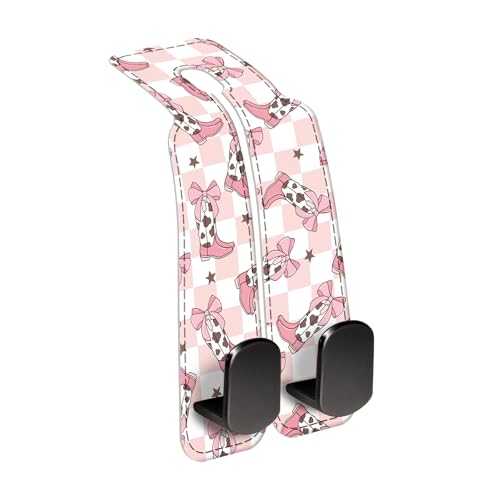 Car Seat Back Storage Headrest Hook, Premium Leather Double Metal Hook, Hanger Storage Organizer for Purse Cloth Bag, Car Interior Accessories Checkered Cow Bowtie - color: Checkered Cow Bowtie
