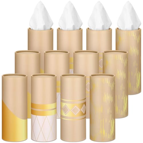 12 Pack Car Tissue Cylinder Holder Bulk with 3 Ply Facial Tissues, Round Napkin Holders for Car Cup Holder Cylinder Travel Paper Tubes Bulk Round Napkin Boxes Packs(Modern Gold Line) - style: Modern Gold Line