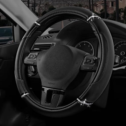 Road Comforts Leather Steering Wheel Cover - Made with PVC Leather - Anti-Slip, Universal Fit 14 1/2 inches to 15 inches - Black - color: Black
