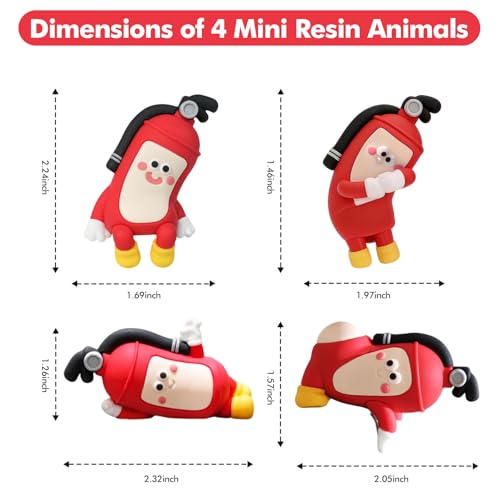 Fuallwin FaulWin 4Pcs Resin Firefighter & Fire Extinguisher Animal Ornament Set, Funny Computer Monitor Decoration for Office Desk, Car Dashboard, TV Stand (Red)