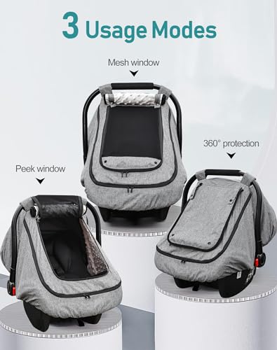 Waterproof Baby Car Seat Cover，YVMVDV Patented Cold Weather Carseat Cover for Babies,Infant Car Seat Cover Canopy for Boy Girls,Windproof Car Seat Canopy for Boys & Girls, Keeps Babies Warm - color: Thick-Gray