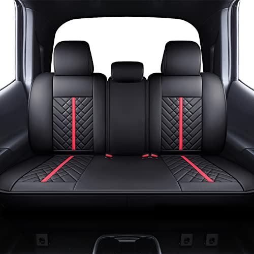Tomatoman Tacoma Rear Seat Covers Compatible with Toyota Tacoma 2005-2025 2026 TRD Sport OffRoad Limited SR5 V6 Crew Double Extended Cab Truck Waterproof Leather Back Car Cushions(Rear Seat/Black-Red) - color: Rear Seat/Black-Red