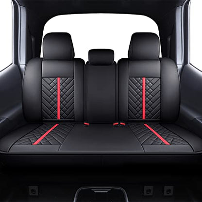 Tomatoman Tacoma Rear Seat Covers Compatible with Toyota Tacoma 2005-2025 2026 TRD Sport OffRoad Limited SR5 V6 Crew Double Extended Cab Truck Waterproof Leather Back Car Cushions(Rear Seat/Black-Red) - color: Rear Seat/Black-Red