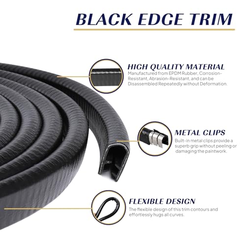 Black Edge Trim U-Channel Rubber Weatherstrip with Metal 1/2" X 3/8" - Fit Gap 3/64" to1/4 Car Door Edge Sealing Strip, PVC Weather Stripping Metal Edge Protector - 15Foot