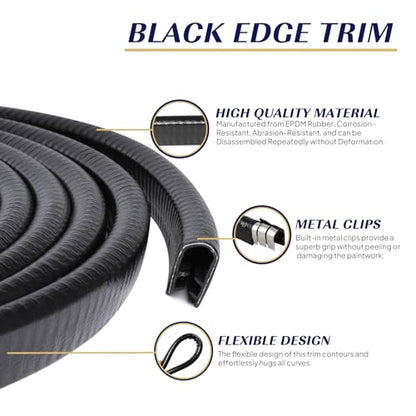 Black Edge Trim U-Channel Rubber Weatherstrip with Metal 1/2" X 3/8" - Fit Gap 3/64" to1/4 Car Door Edge Sealing Strip, PVC Weather Stripping Metal Edge Protector - 15Foot