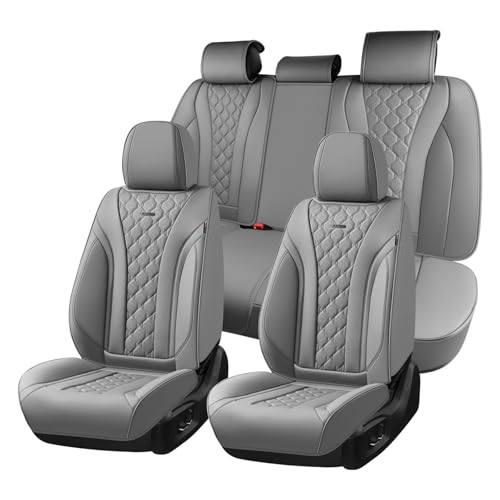 Coverado Leather Seat Covers, Car Seat Covers Full Set, Perforated Diamond Leather Car Seat Cover, Waterproof Car Seat Protector Seat Cushion, Universal 5 Seats Seat Cover Fit for Most Cars, Gray - color: 1-Gray, size: FullSet