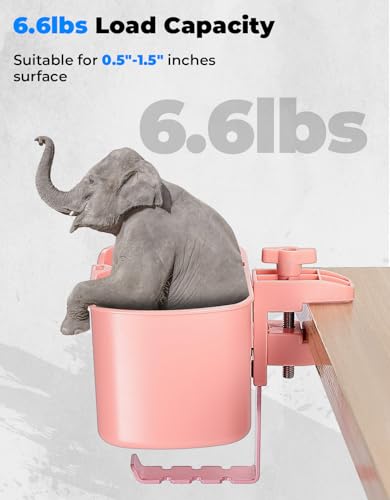 KEMIMOTO Desk Cup Holder with Headphone Hanger, 2 in 1 Caddy Organizer for Office Table, Lawn Chair, Golf Cart, Pontoon Boat, Fit for Most 18-32 oz Bottles - color: Pink