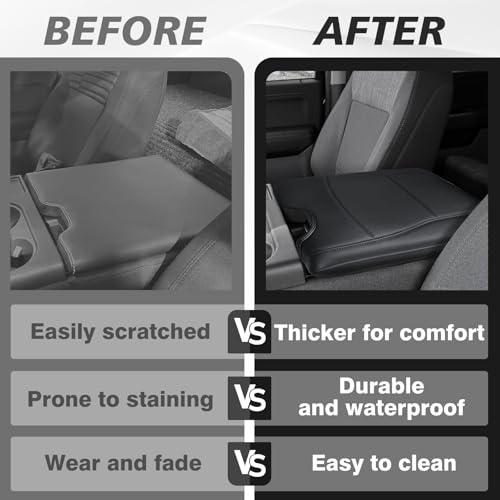 Center Console Armrest Cover Fit for Ford F-150 F150 2015-2026 & F250 F350 F450 2017-2026 Accessories, Comfort Armrest Pad Console Lid Cushion Vegan Leather Regular Thick(Jump Seat ONLY) - size: 2) 15-25 |F150| Jump Seat, Regular