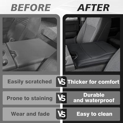 Muslogy Center Console Armrest Cover Fit for Ford F-150 F150 2015-2026 & F250 F350 F450 2017-2026 Accessories, Comfort Armrest Pad Console Lid Cushion Vegan Leather Regular Thick(Jump Seat ONLY) - size: 2) 15-25 |F150| Jump Seat, Regular
