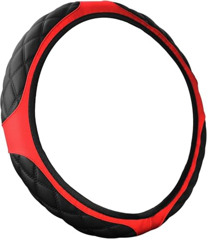 15 Inch Car Leather Steering Wheel Cover, Automotive Accessories Elastic Breathable Anti-Slip Soft Wheel Protector Fits Men and Women, Suitable for SUVs, Trucks, Vehicles and RVs (Red-1) - color: Red-1