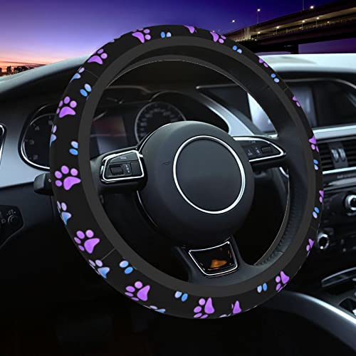 Paw Prints Steering Wheel Cover for Women Men, 15 Inches Purple Galaxy Neoprene Anti-Slip Cute Universal Car Steering Wheel Grip Wrap Car Accessories Protective Case Cover for Vehicle Truck SUV - color: Blue Purple Galaxy Paw Prints