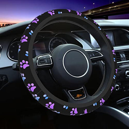 Paw Prints Steering Wheel Cover for Women Men, 15 Inches Purple Galaxy Neoprene Anti-Slip Cute Universal Car Steering Wheel Grip Wrap Car Accessories Protective Case Cover for Vehicle Truck SUV - color: Blue Purple Galaxy Paw Prints
