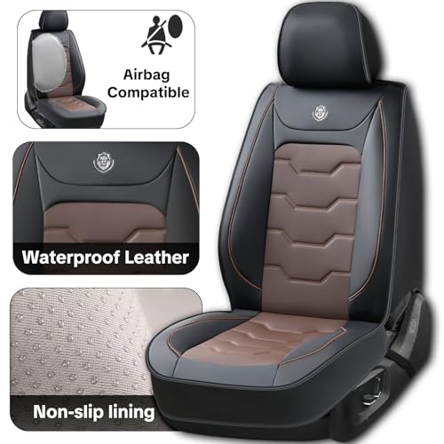 Car Seat Covers, Universal Fit for Most Vehicles, Waterproof Leather, Pet-Friendly Car Seat Covers, 5-Piece Complete Set, Protects Car Seats, Upgrades Interior, Airbag Compatible - color: Black & Coffee