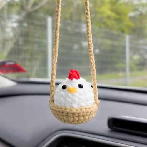 Cute Crochet Chicken Car Hanging Ornament Rear View Mirror Charm Funny Animal Decor Handmade Gift for Chicken Lovers Women Mom Unique Auto Accessory, Mothers Day - color: Color 1