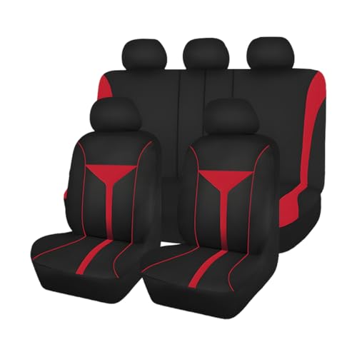 Zpana Car Seat Cover Full Set, Breathable Vehicle Front Seat and Rear Bench Split Protector, Washable Dustproof Automotive Seat Pad Accessories (Red) - color: Red, size: Full Set