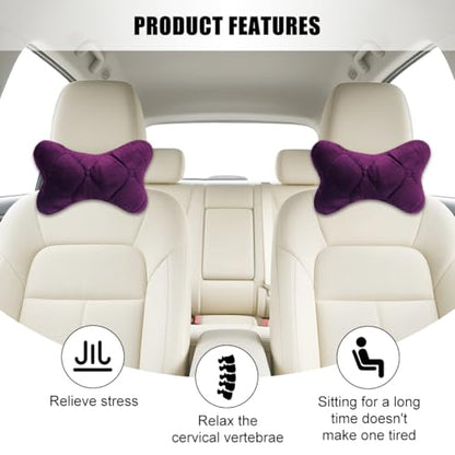 2PCS Car Headrest Pillow, Comfortable Ergonomic Design Vehicle Seat Neck Pillow for Driving Fatigue Relief, Soft Breathable Automotive Interior Head Rest Cushion Pad, Universal Fit (Purple) - color: Purple