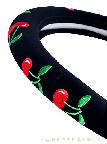 Mayco Bell Automotive Women Embroidery Cute Car Steering Wheel Cover (Cherry) - color: Cherry