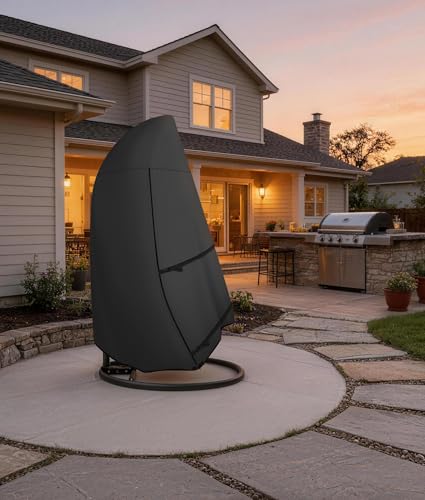 ULTCOVER Patio Hanging Egg Chair Cover - Waterproof Outdoor Single Seat Swing Egg Chair with Stand Cover 45W x 33D x 68H inches, Black - color: Black, size: Single Seat