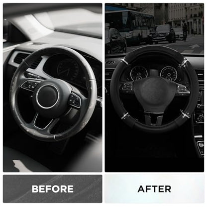 Road Comfort Leather Steering Wheel Cover – Premium Anti-Slip Car Steering Wheel Grip Cover – Universal Fit for 14.5”–15” Cars, Trucks & SUVs - Black - color: Black