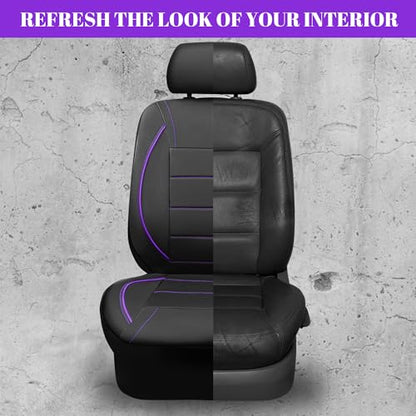 CAR PASS Piping PU Leather Car Seat Cover,Inside Zipper Design and Reserved Opening Holes Airbag Compatible,Universal FIT for Car, SUVs,Van,Trucks,Full Set, Black & Purple - color: Black and Purple
