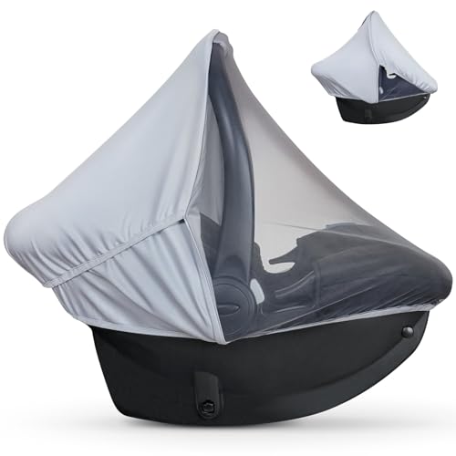 Summer Baby Car Seat Cover | 2-in-1 Breathable Carseat Sun Shade & Mosquito Net | UV Protection Lightweight Canopy Covers for Infant Unisex | Bug Net Mesh for Warm Weather (Gray) - color: Gray