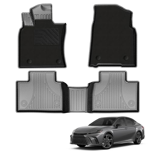 IKABEVEM Upgrade Floor Mats Fit for Toyota Camry (Include Hybrid) 2025+ 1st & 2nd Carbon Fiber Pattern Floor Liners & Black Fabric Front Carpets, 5-PC All Weather Anti-Slip Waterproof Mats - style: (1)Toyota Camry 2025 Floor Mats & 2 Carpets
