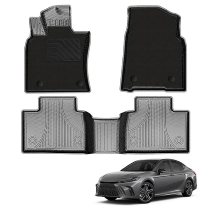 IKABEVEM Upgrade Floor Mats Fit for Toyota Camry (Include Hybrid) 2025+ 1st & 2nd Carbon Fiber Pattern Floor Liners & Black Fabric Front Carpets, 5-PC All Weather Anti-Slip Waterproof Mats - style: (1)Toyota Camry 2025 Floor Mats & 2 Carpets