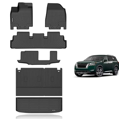 KELCSEECS® Floor Mats & Cargo Liner with Seatback Mats Custom for Nissan Pathfinder 2022-2026 8 Seat,All Weather Protection TPE Floor Liners Full Set Pathfinder Accessories Black - style: 34) For 2022-2026 Pathfinder 8Seat Full Set with Seatback Mats