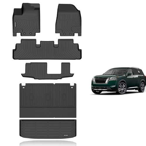 KELCSEECS® Floor Mats & Cargo Liner with Seatback Mats Custom for Nissan Pathfinder 2022-2026 8 Seat,All Weather Protection TPE Floor Liners Full Set Pathfinder Accessories Black - style: 34) For 2022-2026 Pathfinder 8Seat Full Set with Seatback Mats
