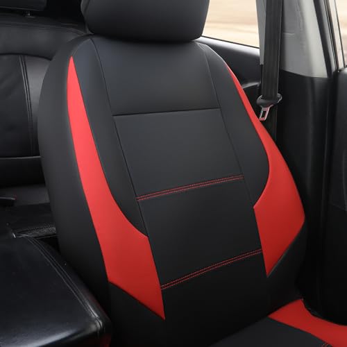 GIANT PANDA Front Car Seat Cover for Hyundai, Faux Leather Bucket Seat Covers Custom Fit Hyundai Sonata Elantra Santa Fe Tucson Accent Kona Palisade Genesis Venue Ioniq (Red+Black) 2-Pack - color: Black&Red