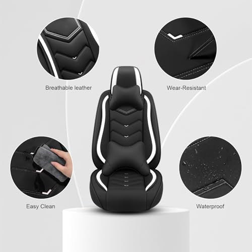 Car Seat Cover for KIA Soul 2010-2025, Driver's Seat Covers,Non-Slip Waterproof seat Cover,Wear-Resistant Nappa Leather car seat Covers. (Luxury 2 Seats/Black White) - color: Black White, size: Luxury 2 Seats