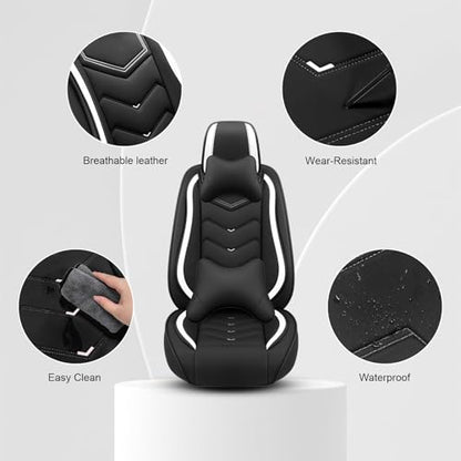 Car Seat Cover for KIA Soul 2010-2025, Seat Covers Full Set,Non-Slip Waterproof seat Cover,Wear-Resistant Nappa Leather car seat Covers. (Luxury 5 Seats/Black White) - color: Black White, size: Luxury 5 Seats